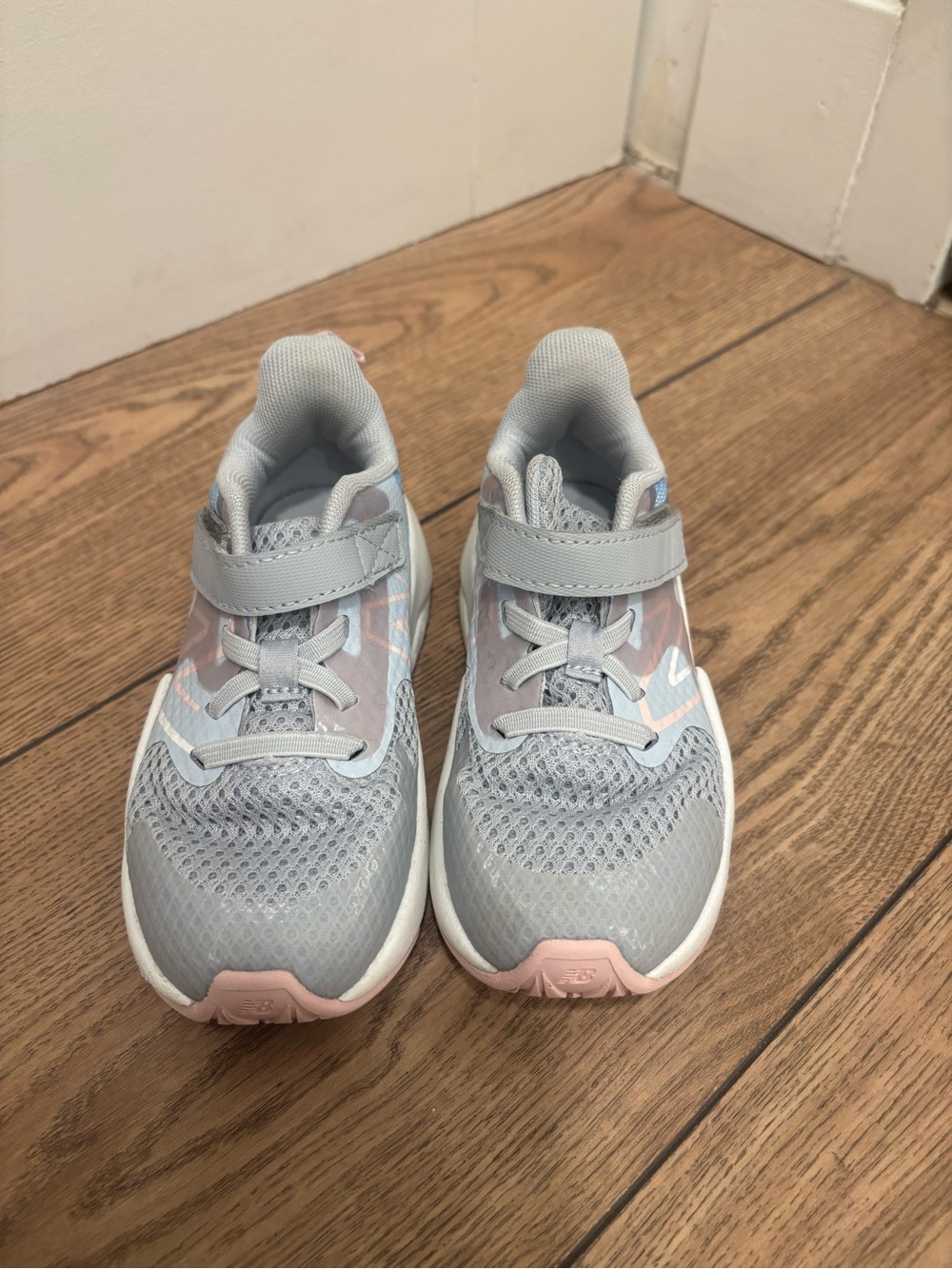 New Balance Kids' Light Gray and Pink Mesh Sneakers